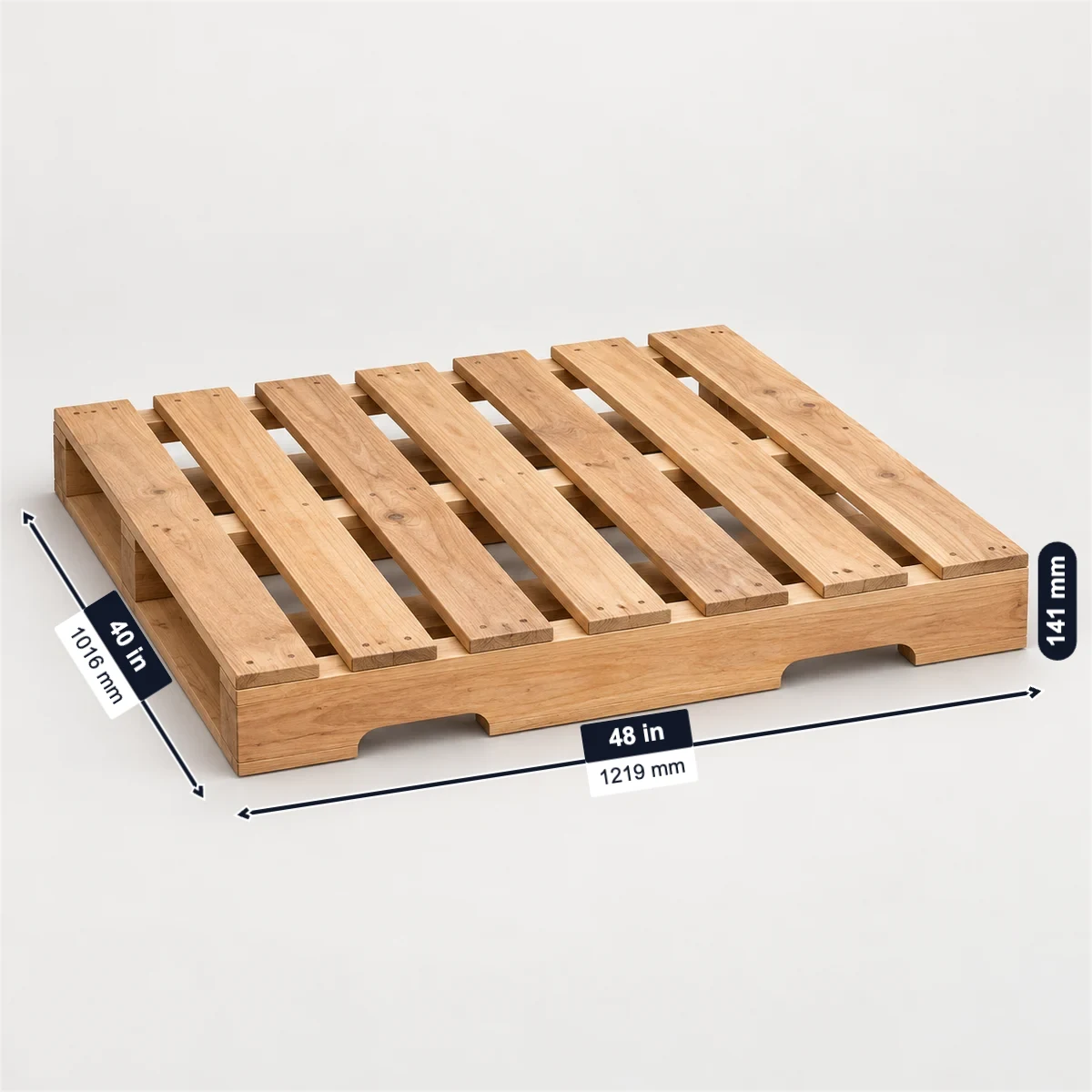 48 × 40 in pallet with its usual width, depth and height marked