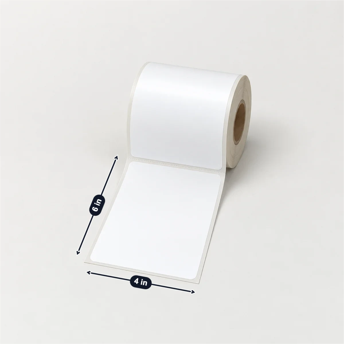 4 × 6 in thermal shipping label with its usual width, depth and height marked