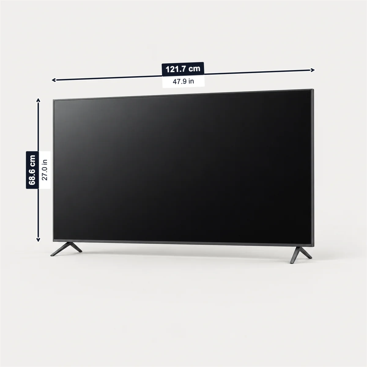 55-inch TV with its usual width, depth and height marked