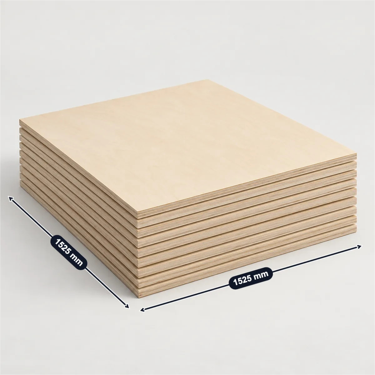 Baltic birch plywood sheet with its usual width, depth and height marked