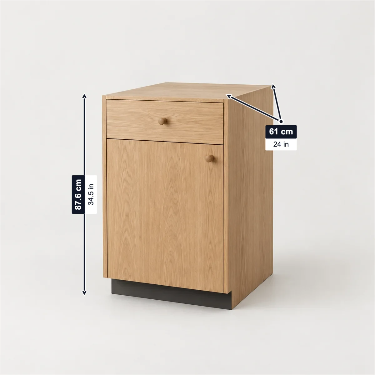 Kitchen base cabinet with its usual width, depth and height marked