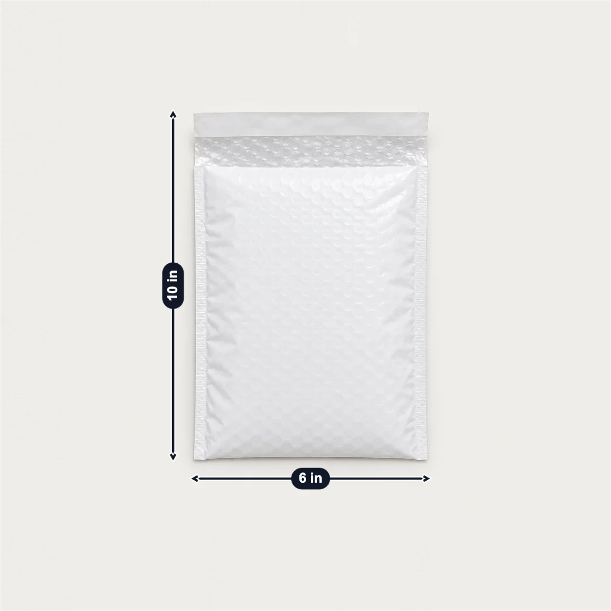 Poly bubble mailer with its usual width, depth and height marked