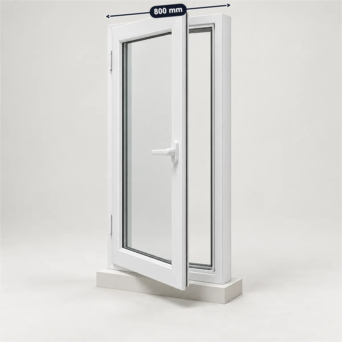 Casement window with its usual width, depth and height marked
