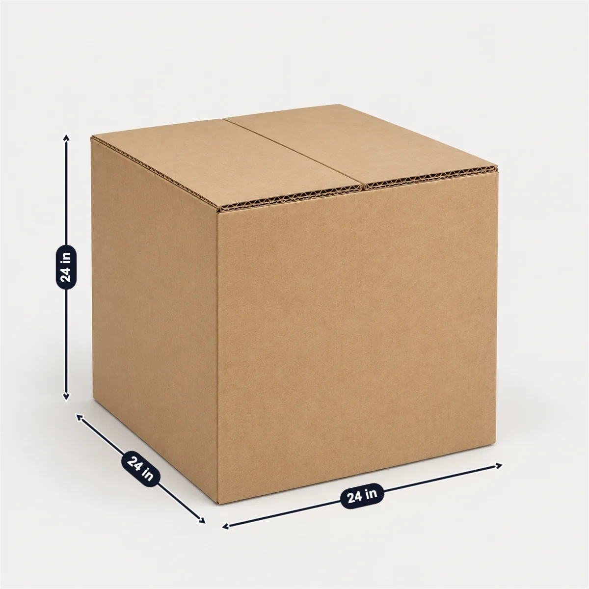 Double-wall corrugated box with its usual width, depth and height marked