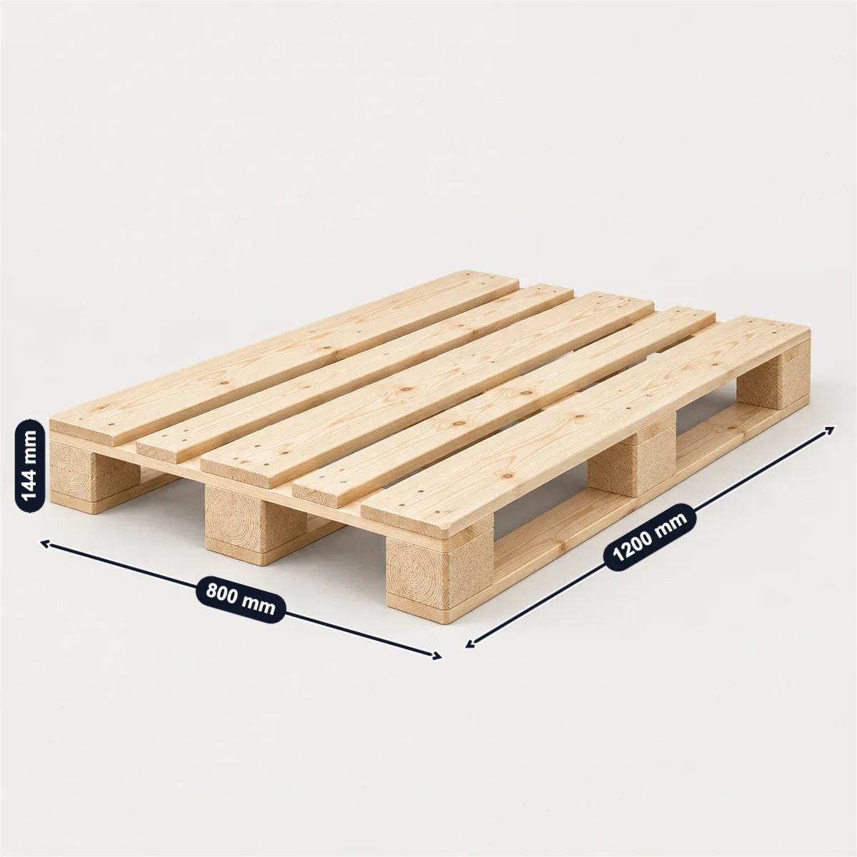Euro pallet with its usual width, depth and height marked