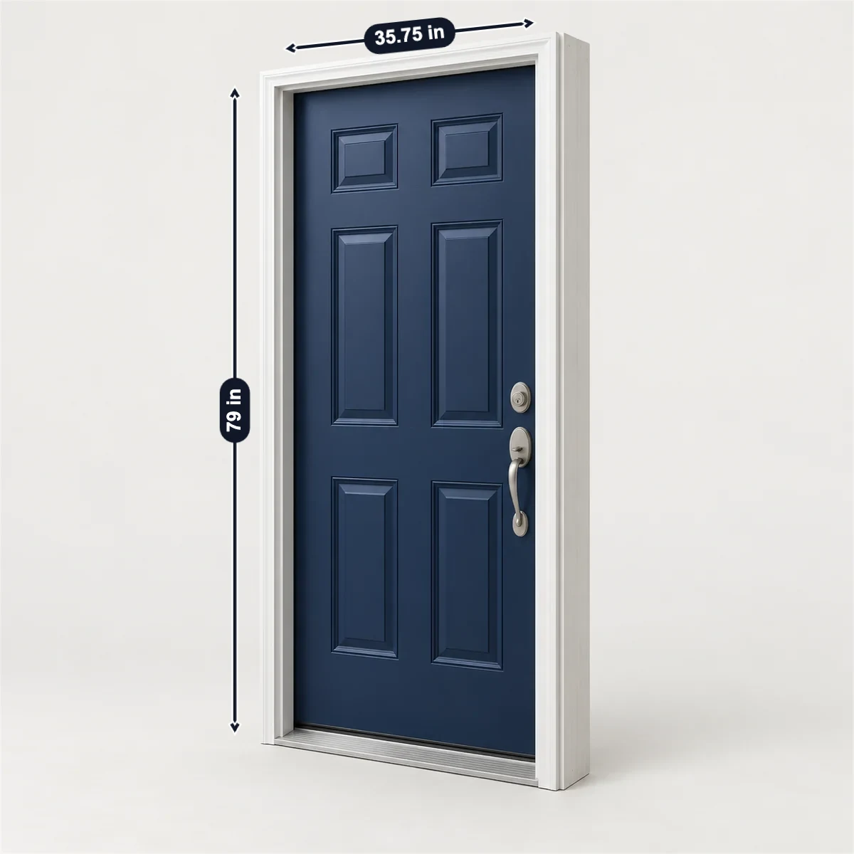 Exterior entry door (prehung) with its usual width, depth and height marked