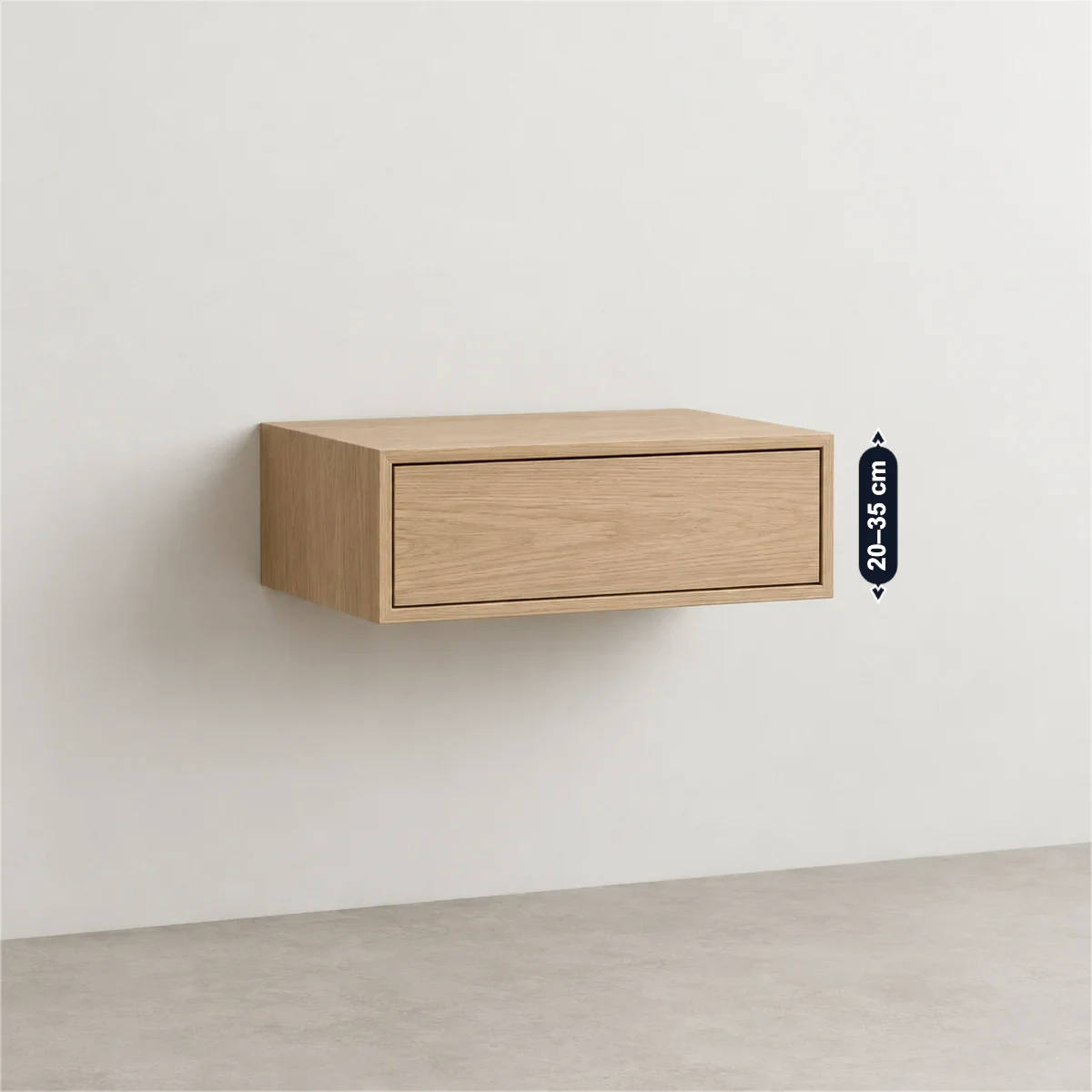 Floating nightstand with its usual width, depth and height marked