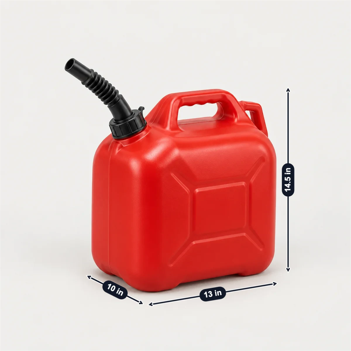 Gasoline can (portable fuel container) with its usual width, depth and height marked