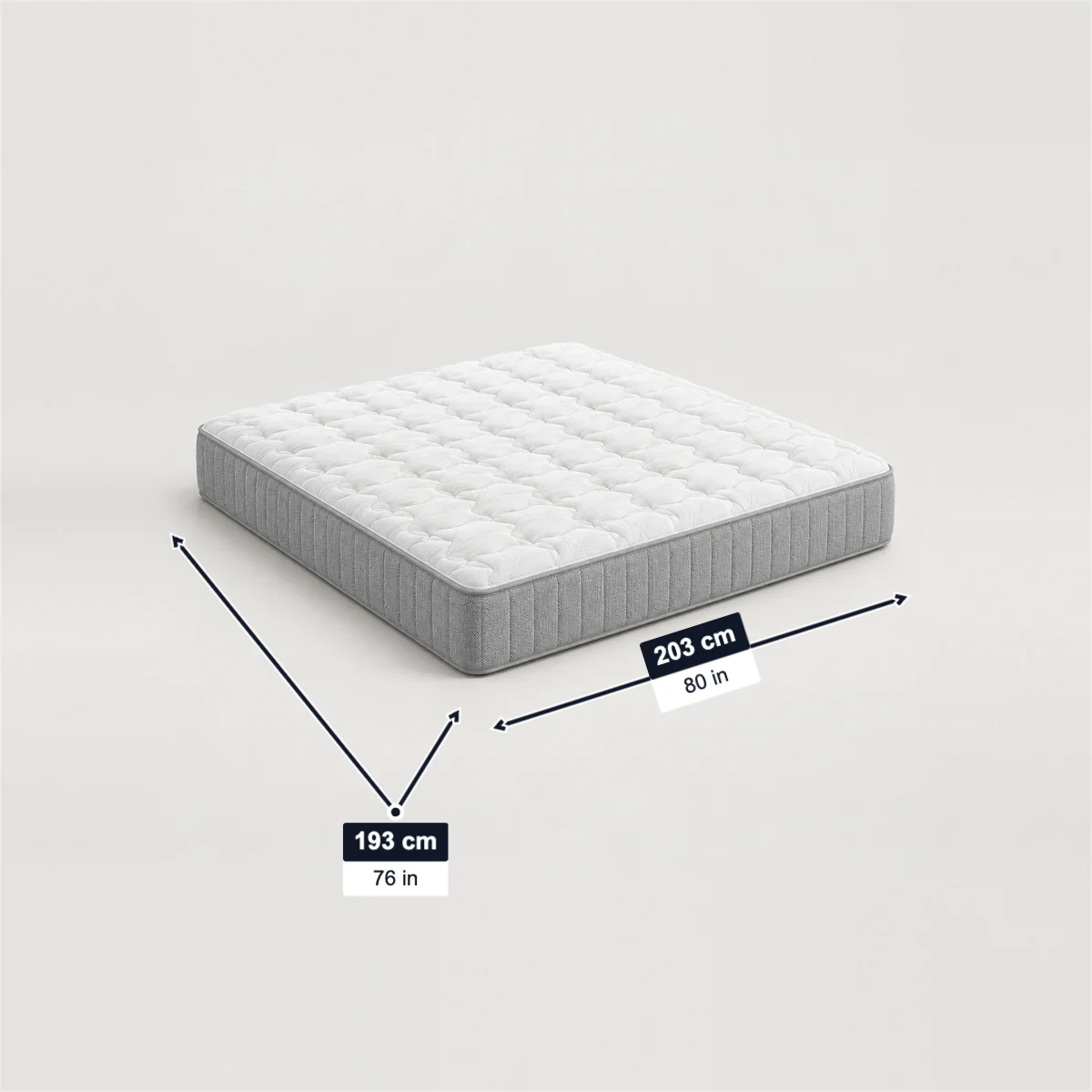 King mattress with its usual width, depth and height marked