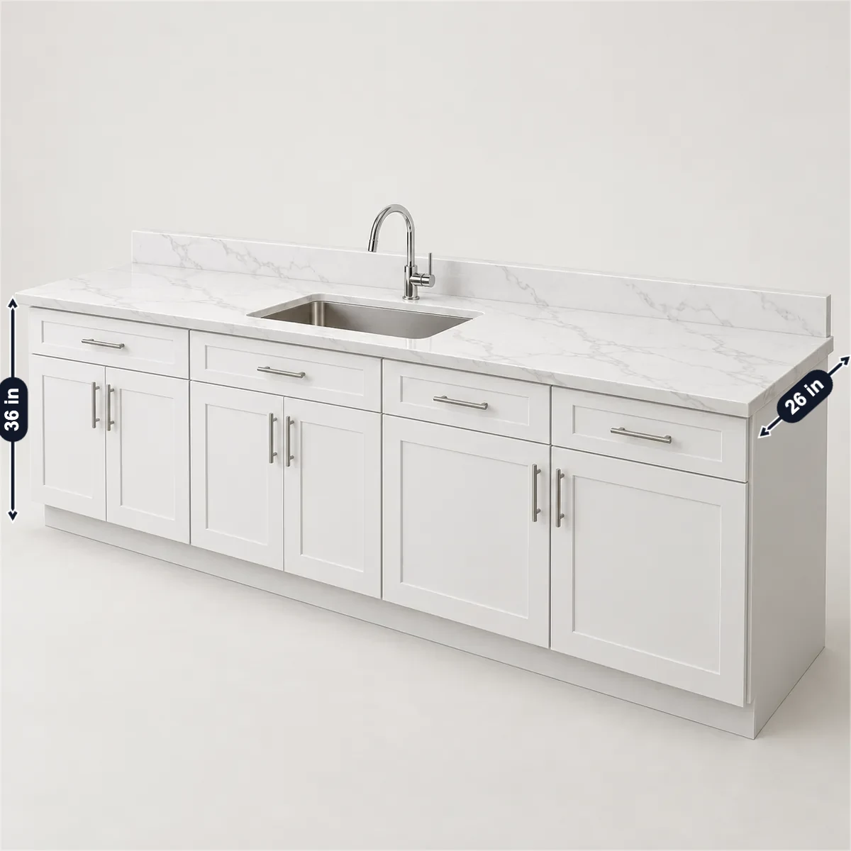 Kitchen countertop with its usual width, depth and height marked