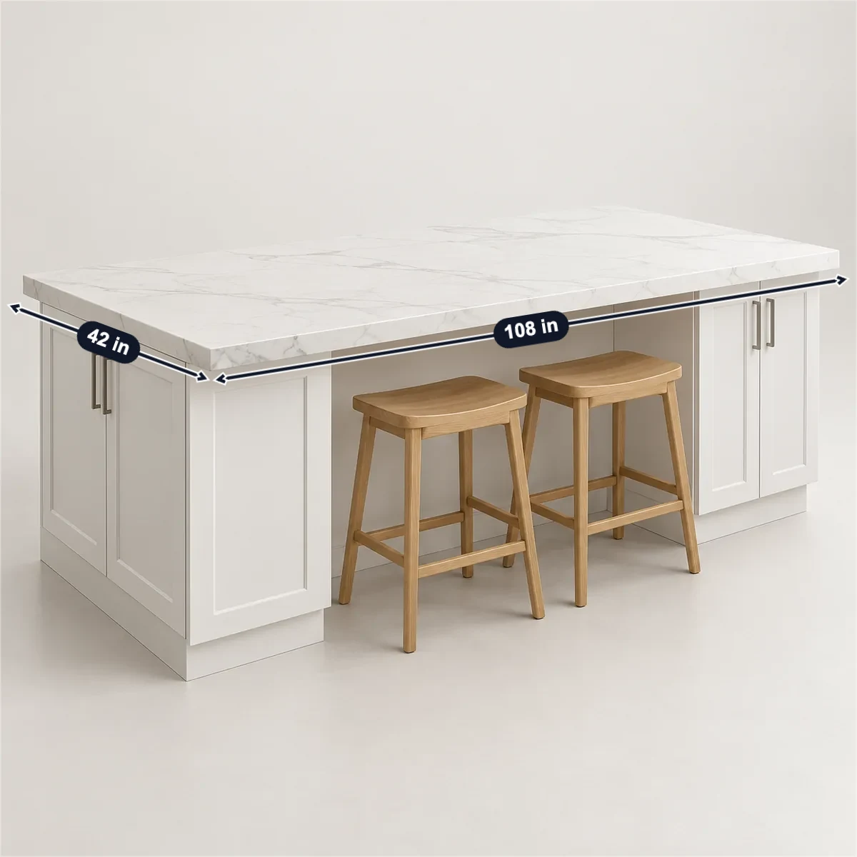 Kitchen island countertop with its usual width, depth and height marked