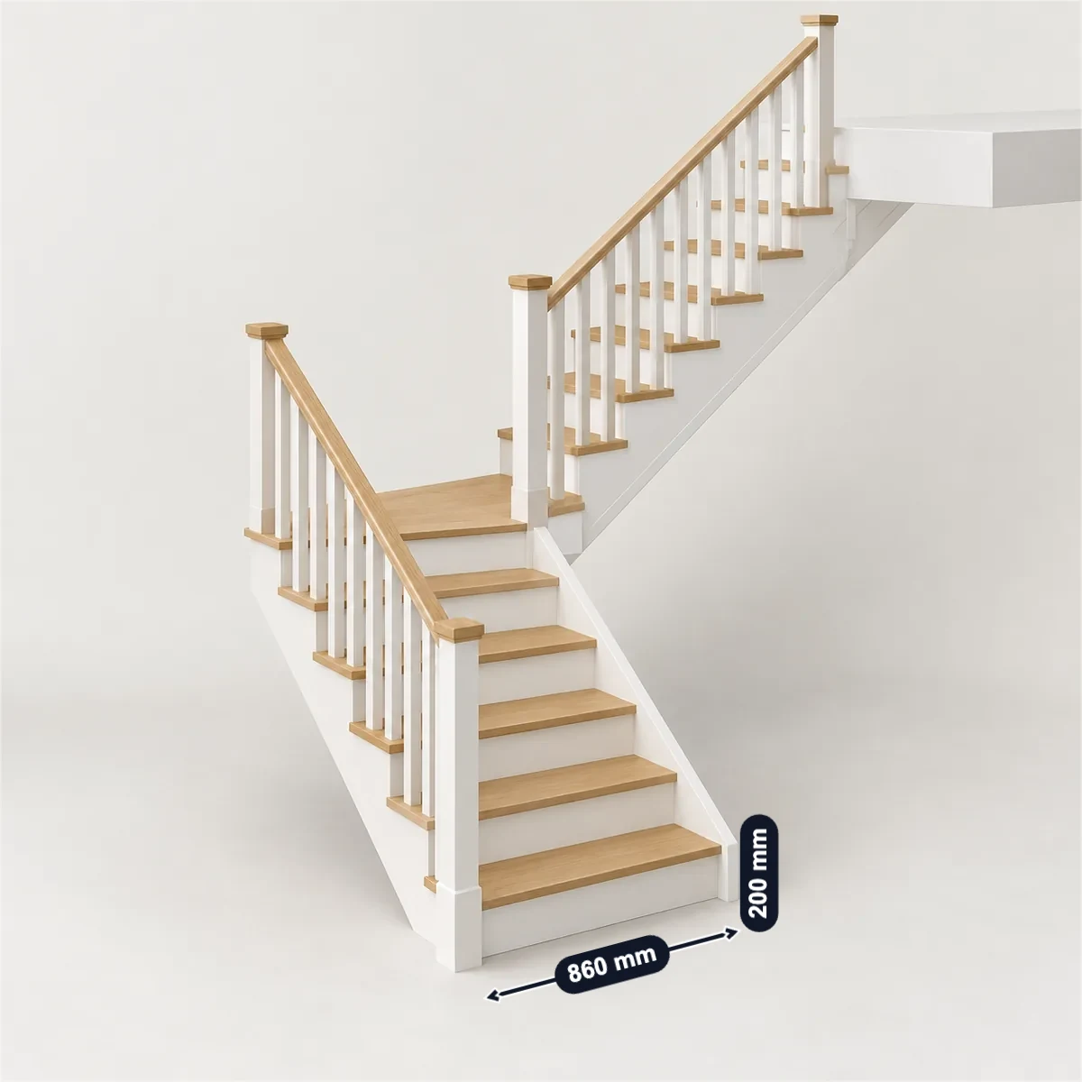 L-shaped staircase with its usual width, depth and height marked