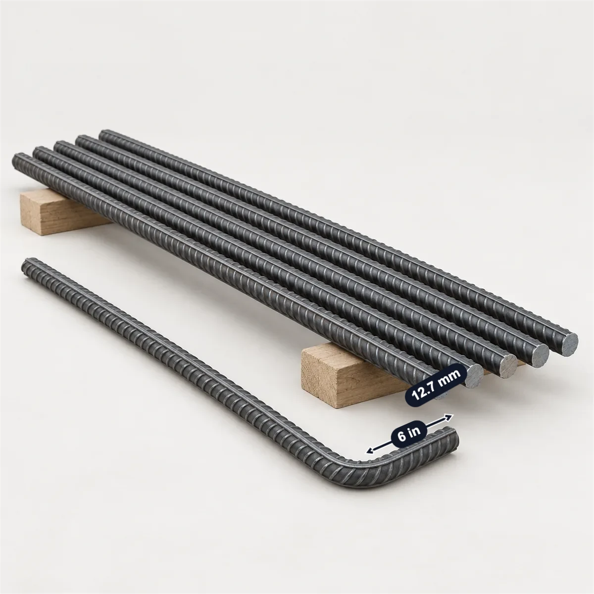 #4 rebar (1/2 in, No. 13) with its usual width, depth and height marked