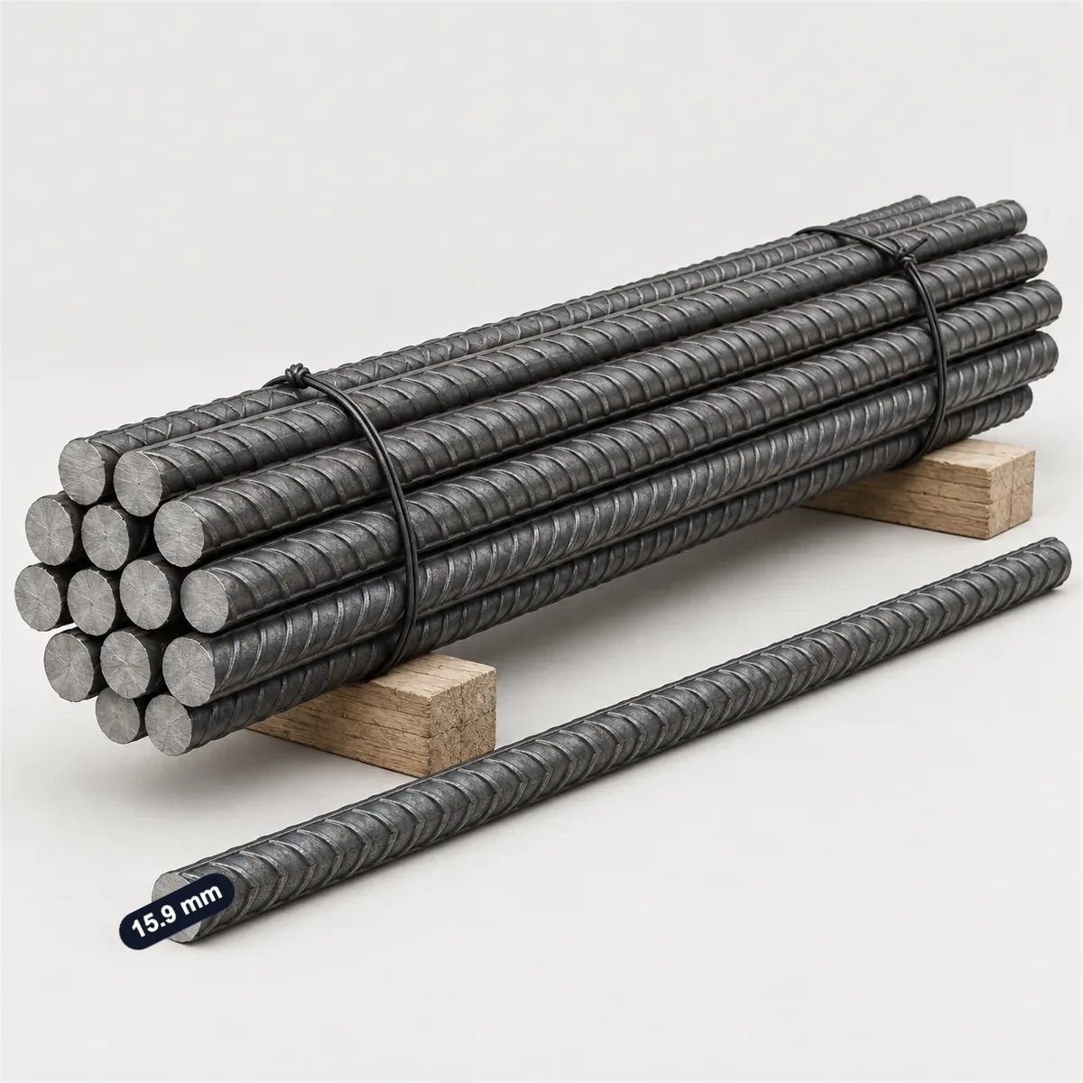 #5 rebar (5/8 in, No. 16) with its usual width, depth and height marked