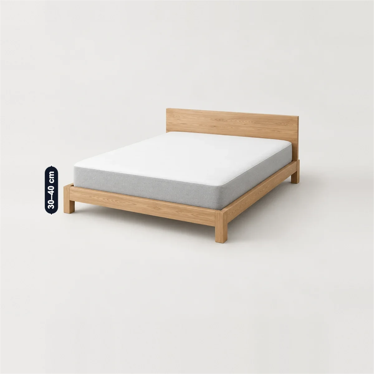 Platform bed frame with its usual width, depth and height marked