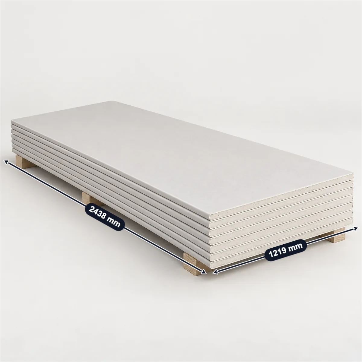 Regular drywall (gypsum wallboard) with its usual width, depth and height marked