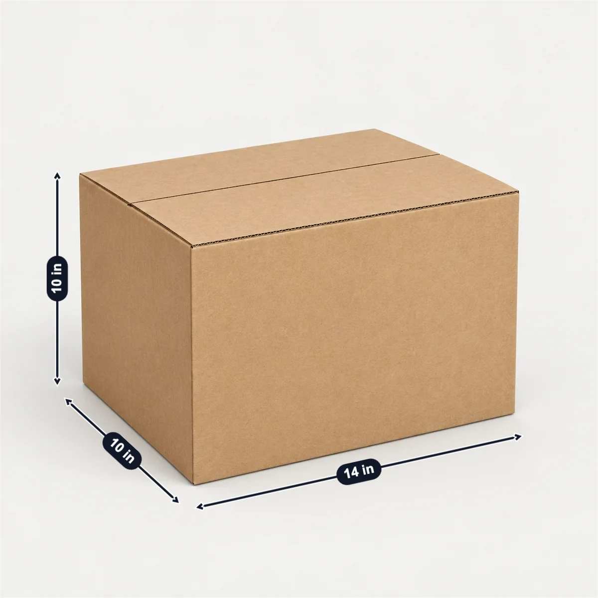 Single-wall corrugated box with its usual width, depth and height marked