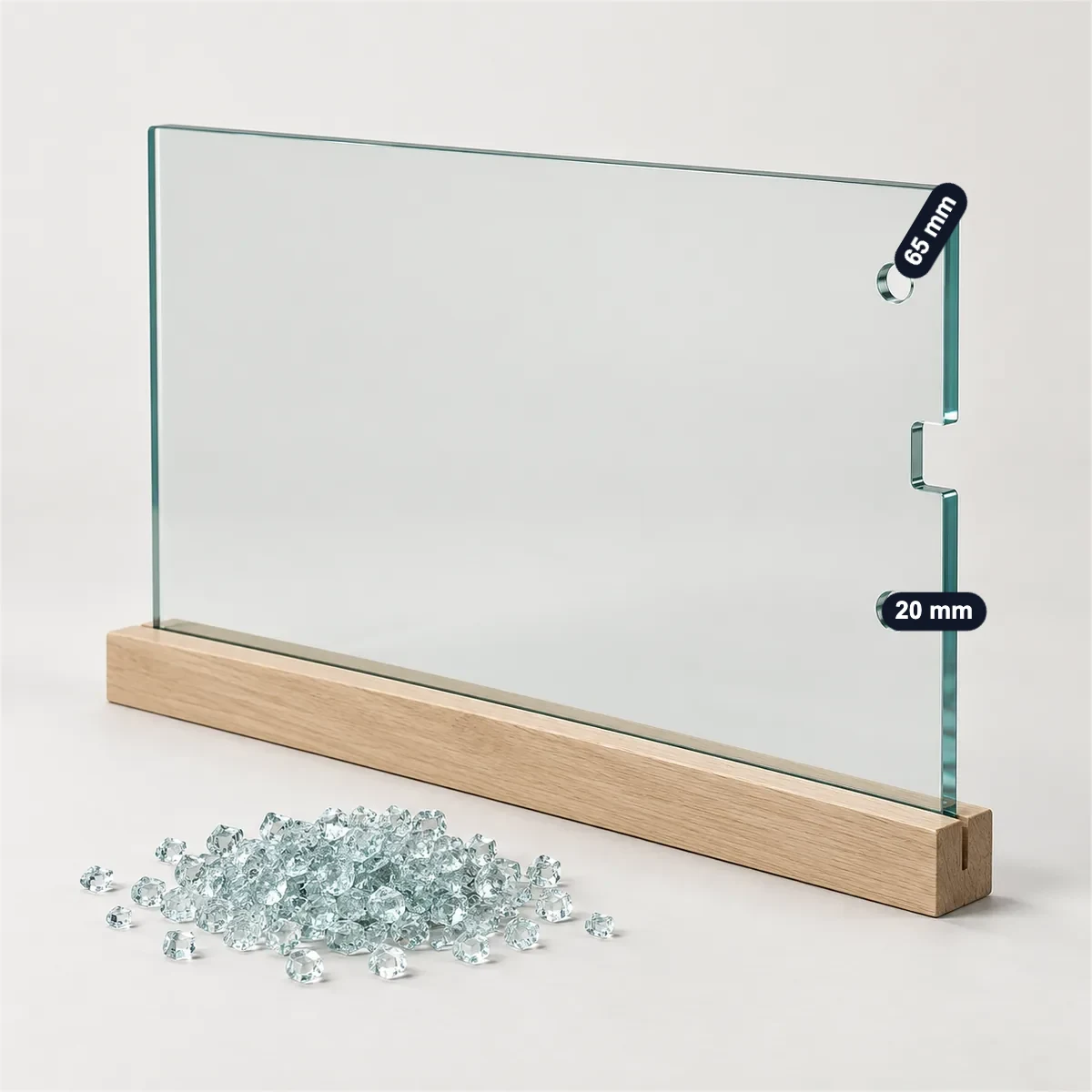 Tempered glass (10 mm) with its usual width, depth and height marked
