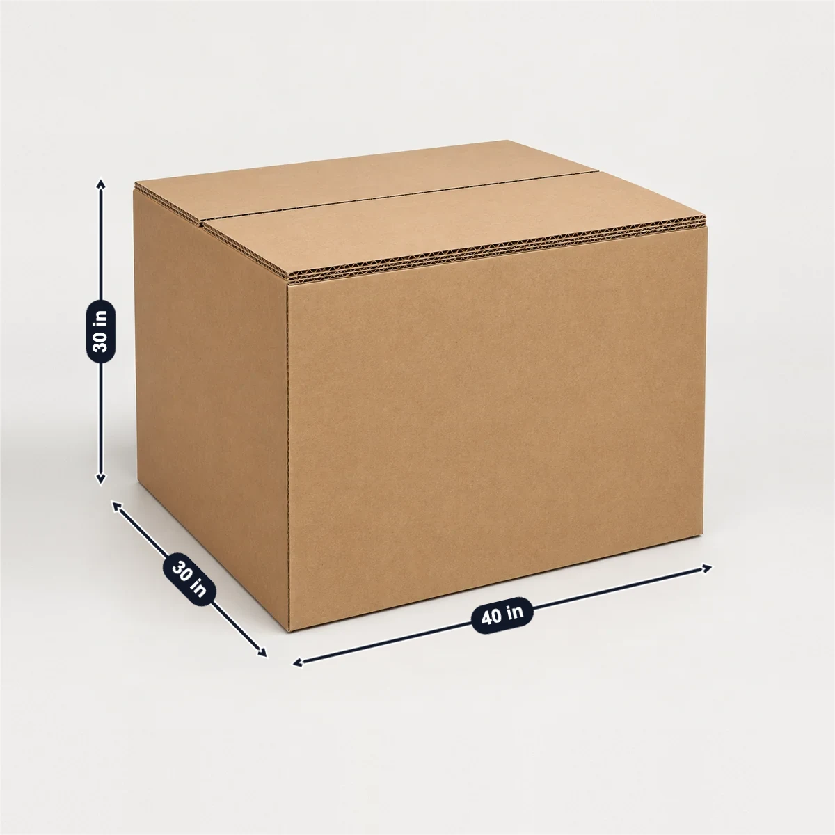 Triple-wall corrugated box with its usual width, depth and height marked