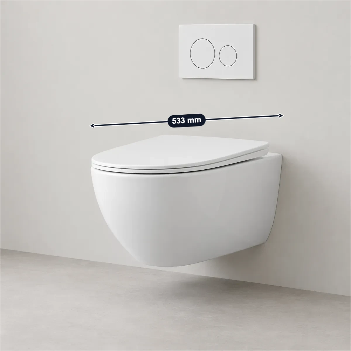 Wall-hung toilet and in-wall carrier with its usual width, depth and height marked