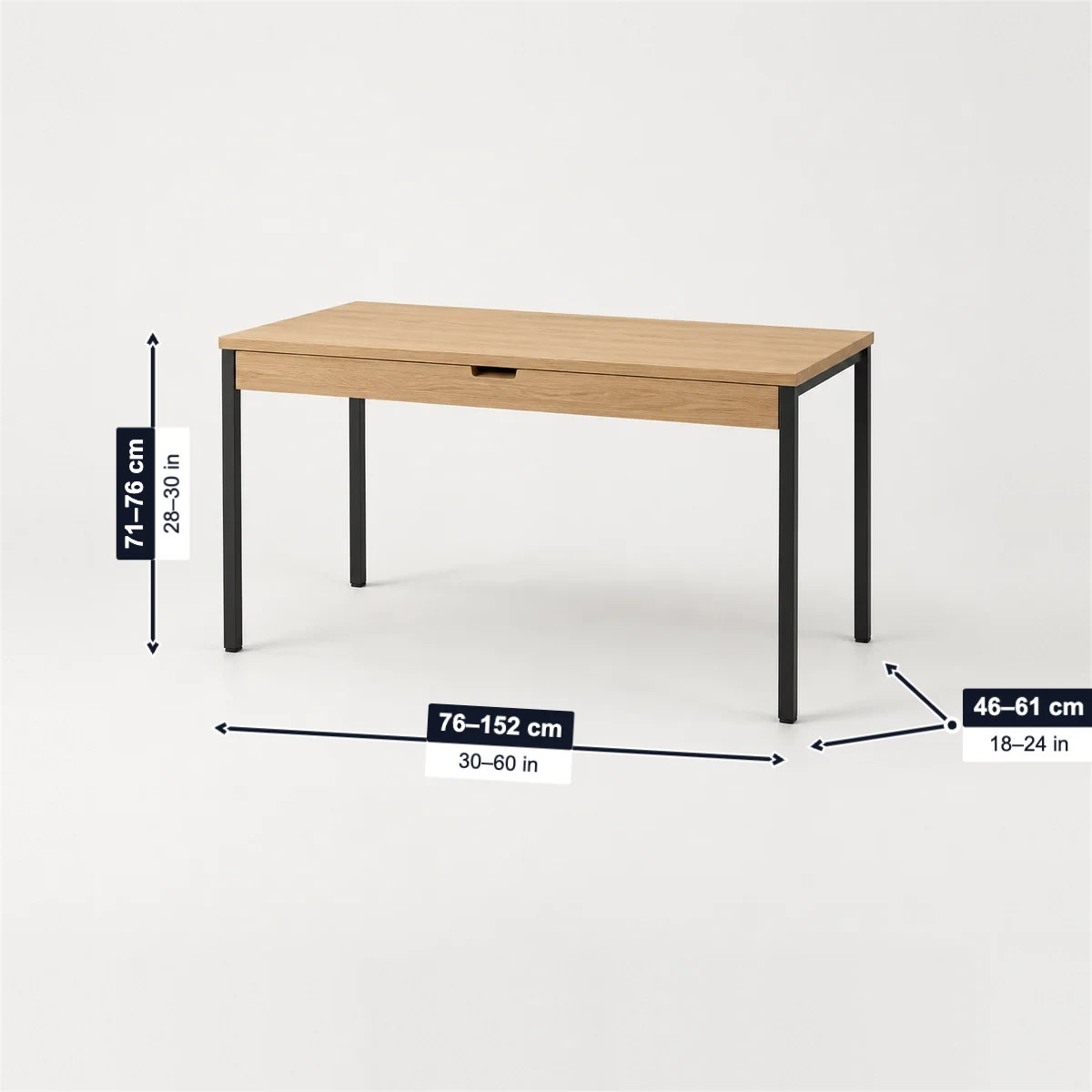 Writing desk with its usual width, depth and height marked