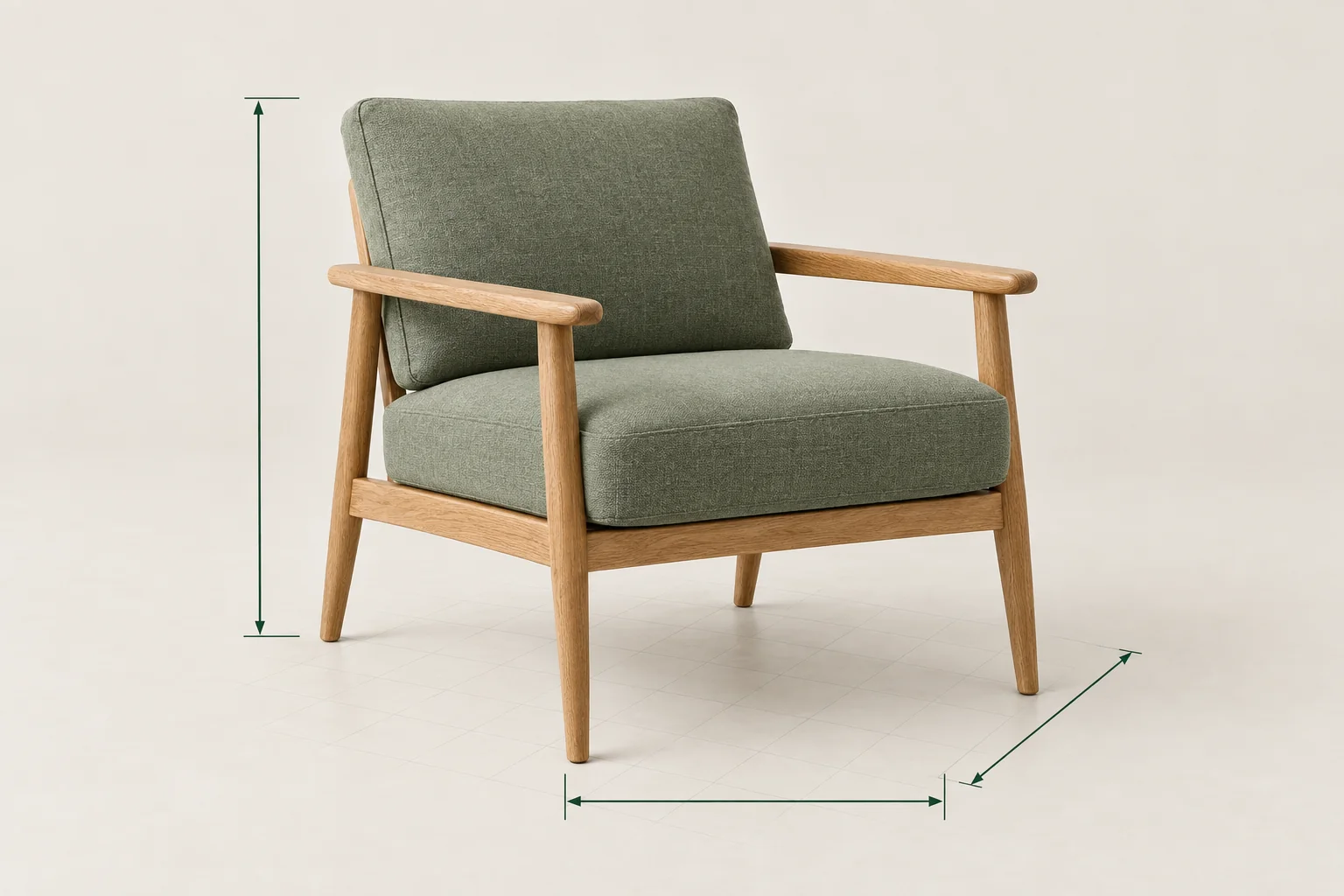 Product photo with precise dimension lines and spec labels