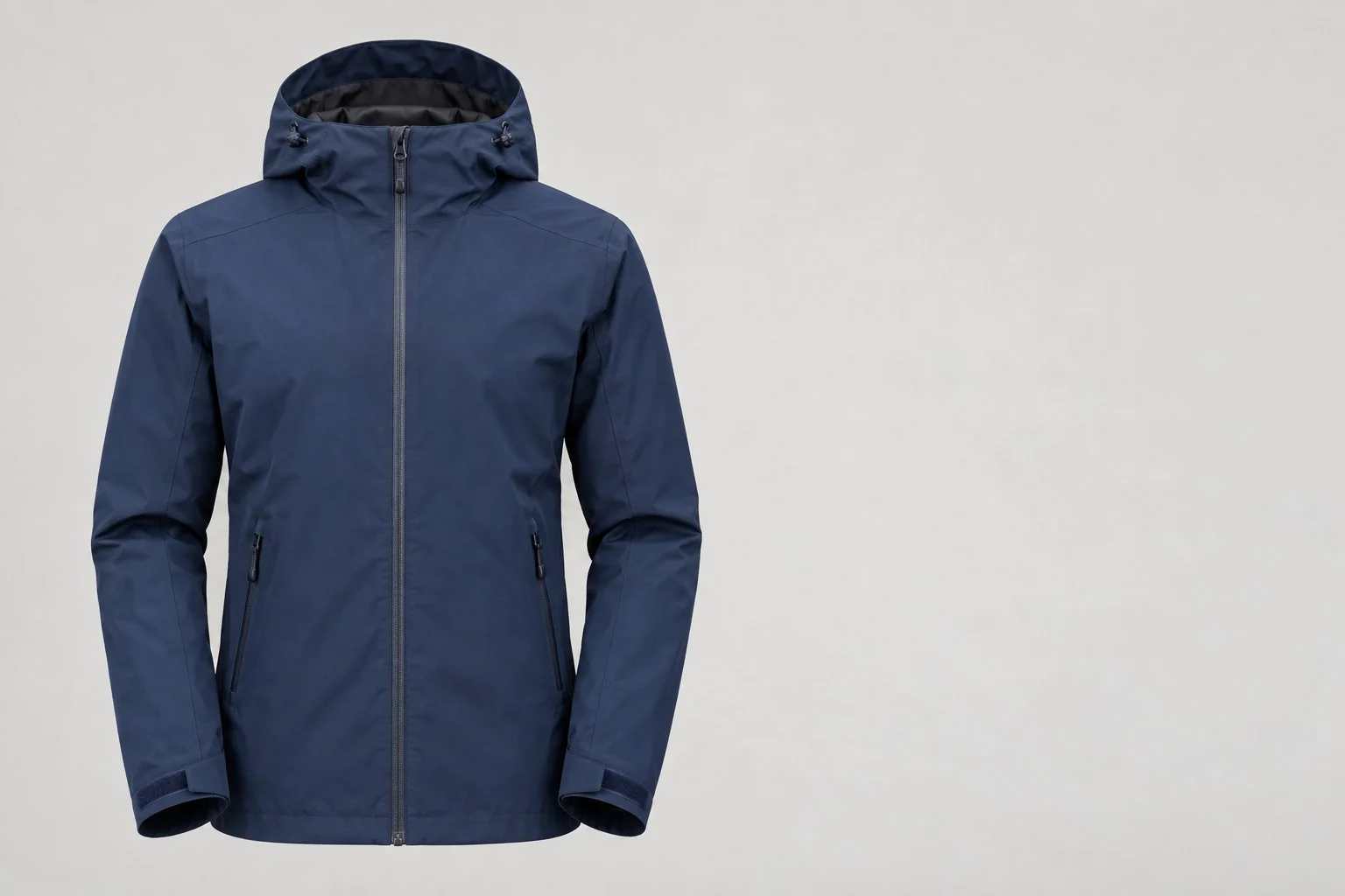 Navy na waterproof shell jacket na may hood, walang anotasyon